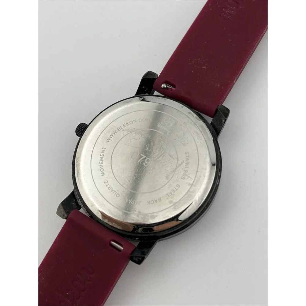 Blekon Watch Men 38mm Black‎ Case Maroon Silicone Band- New Battery